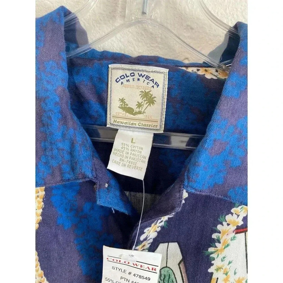 Colo Wear Men's Vintage Hawaiian Shirt L Blue Graphic Print Short Sleeve - Picture 2 of 3